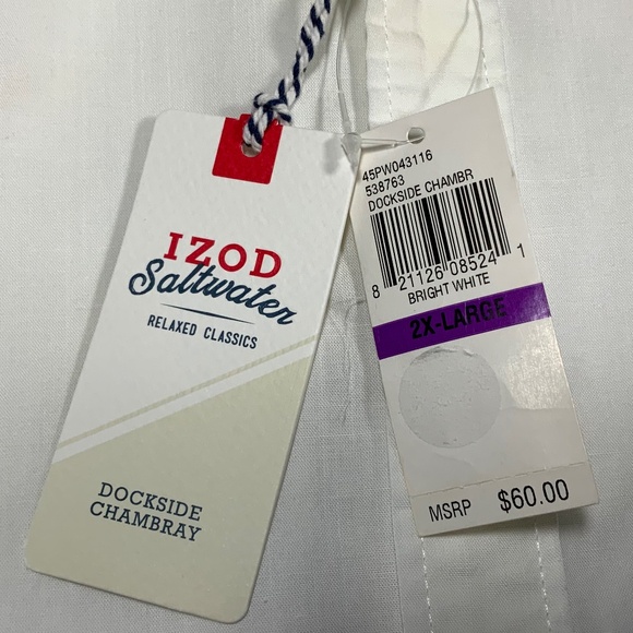 NWT - Izod White Long Sleeve Button Down Shirt - XXL - Picture 4 of 6